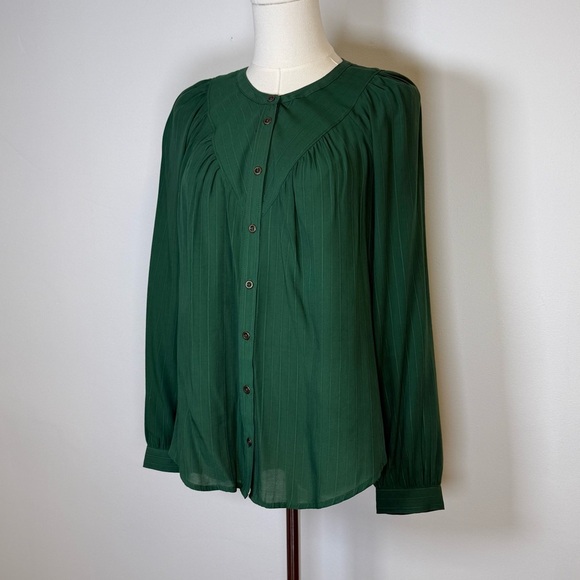 Maeve | Anthropologie Green Button-Up Lightweight Striped Blouse Women’s Size XS - Picture 4 of 11